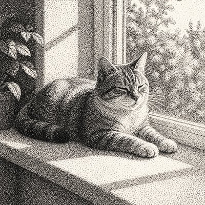 a cat lounging in a sunlit window
