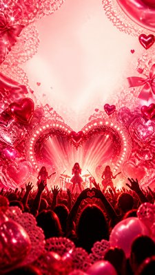 a live music scene with a glowing stage and silhouetted crowd, energetic vertical composition with open space at the top, no text