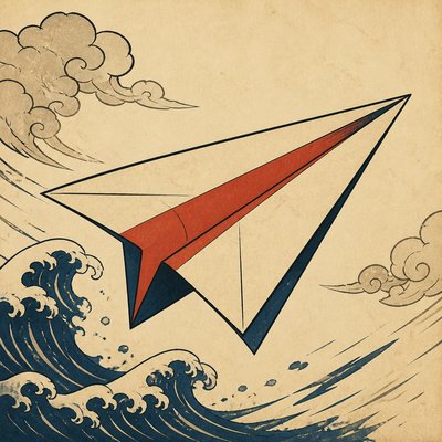 a paper plane, clean minimal composition on a plain background, no text