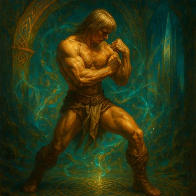 a painting of a man with a sword