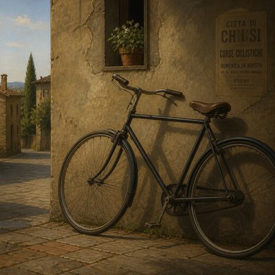 bicyle resting against a wall — Classical Realist Figurative Art Style