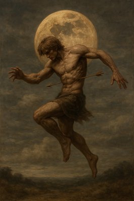 a painting of a man holding a bow and arrow