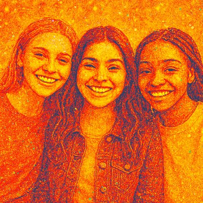 a group of three girls standing next to each other