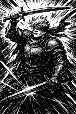 a painting of a man in armor holding a sword