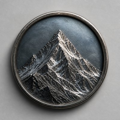 an emblem of a mountain peak inside a circle, simple bold shapes on a plain background, no text or lettering