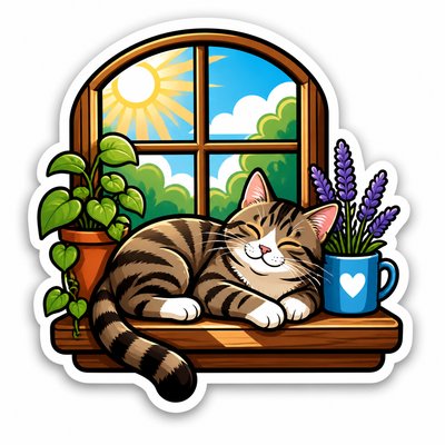 a cat lounging in a sunlit window