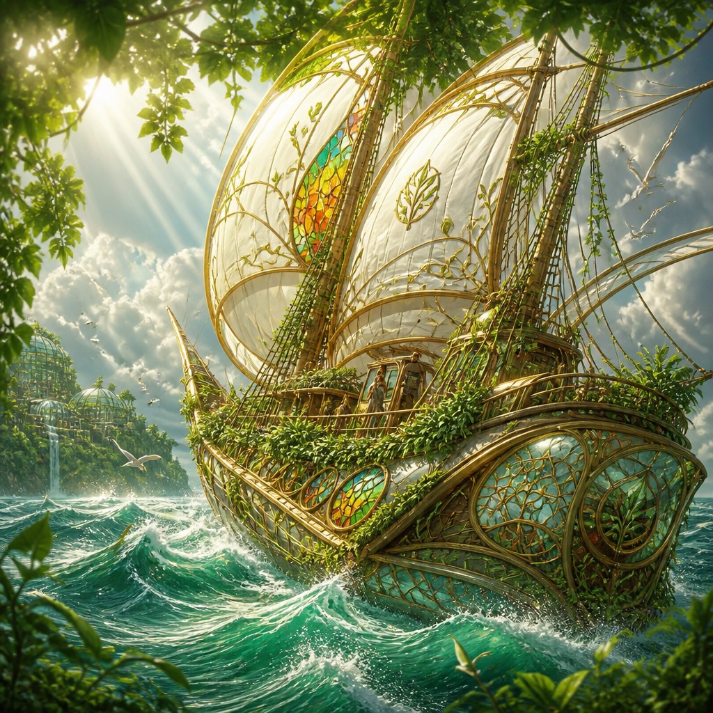 sailing ship on a stormy sea — Solarpunk Aesthetic