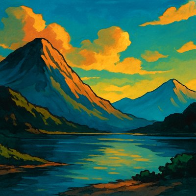 serene landscape with mountains and water