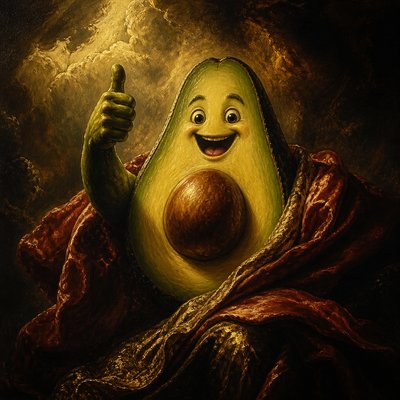 a happy avocado character giving a thumbs up, bold readable design on a plain background, no text