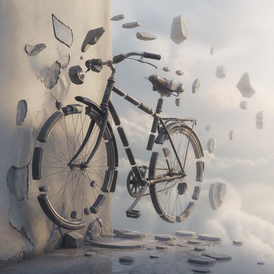 bicyle resting against a wall