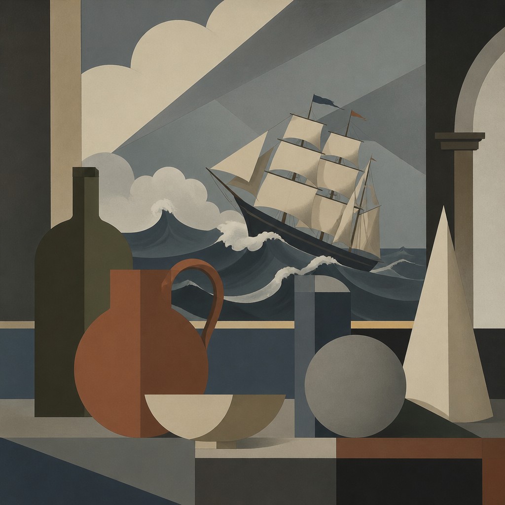 sailing ship on a stormy sea — Purism Art Style