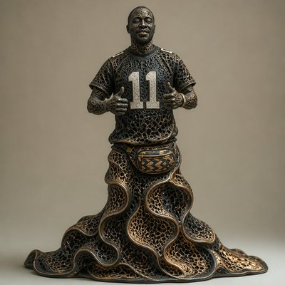 a statue of a man with a number on his shirt
