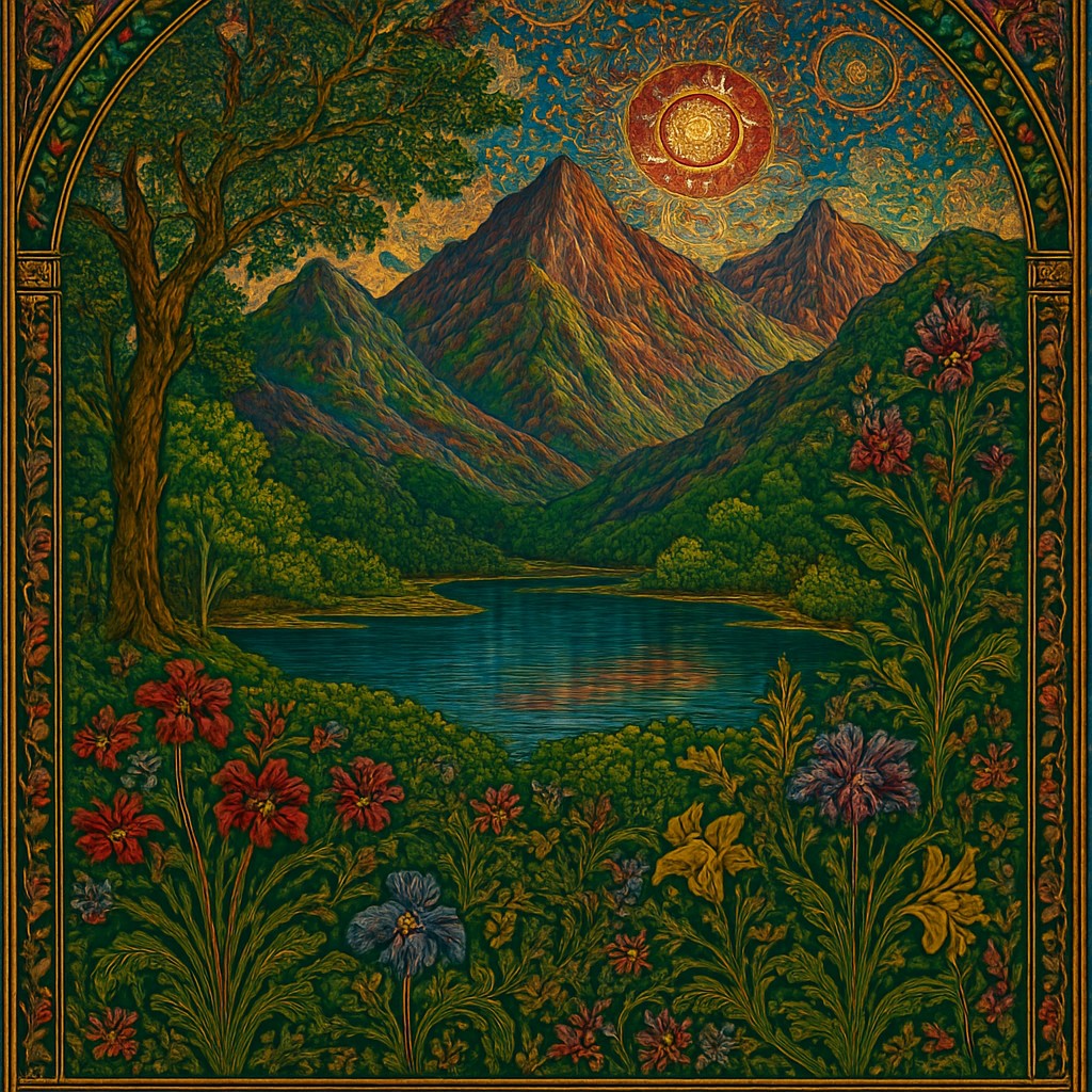 serene landscape with mountains and water