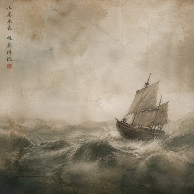sailing ship on a stormy sea
