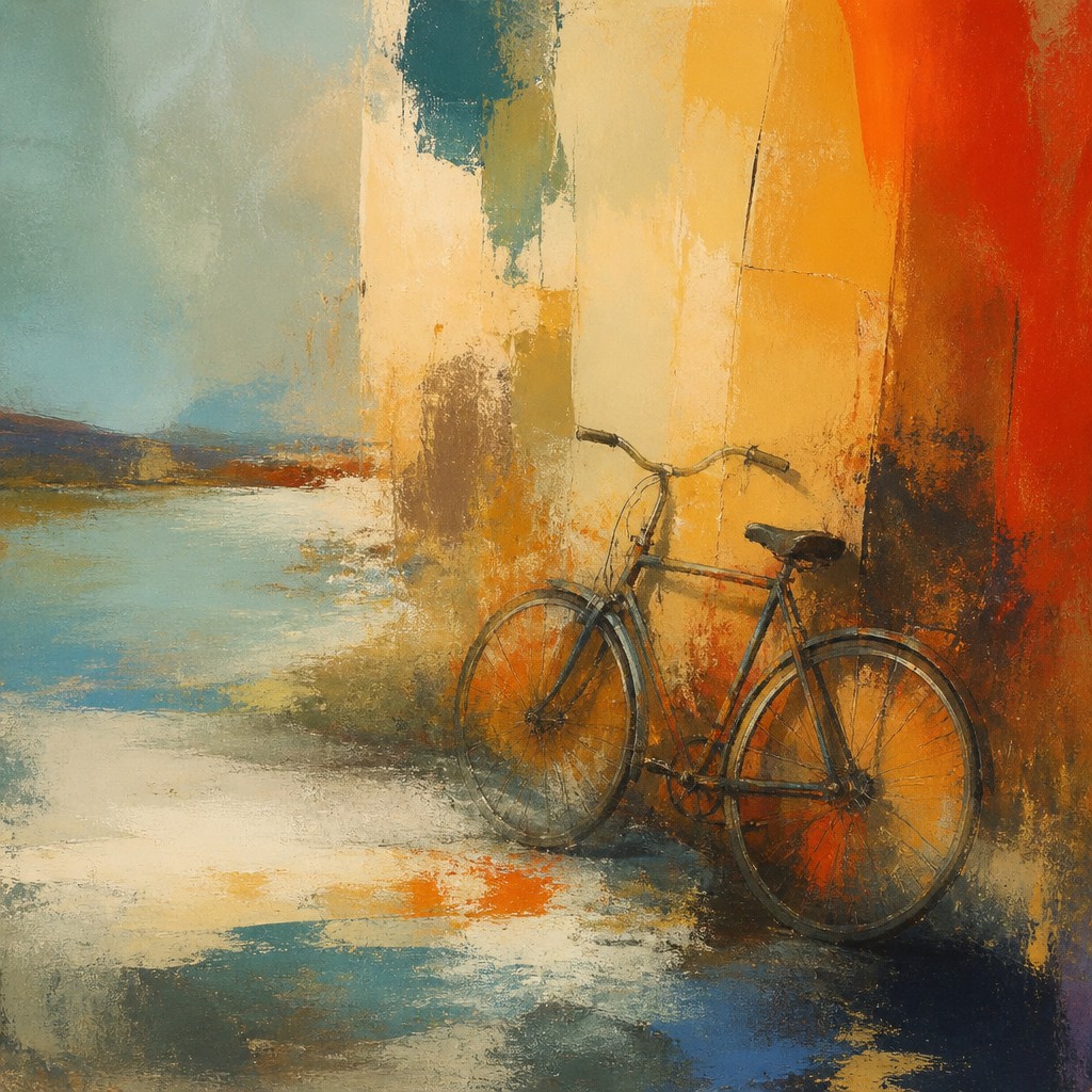 bicyle resting against a wall — Abstract Landscape Art Style