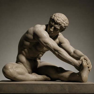 ancient greek athlete doing stretching exercise