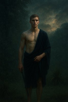 a painting of a man with a towel wrapped around his body