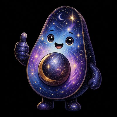 a happy avocado character giving a thumbs up, bold readable design on a plain background, no text