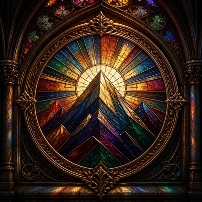 an emblem of a mountain peak inside a circle, simple bold shapes on a plain background, no text or lettering