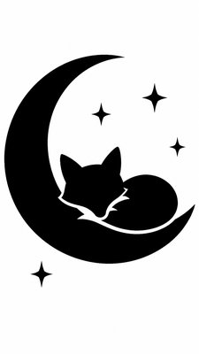 a sleeping baby fox curled on a crescent moon among soft stars, gentle and warm, no text