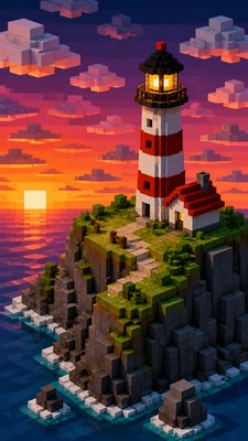 a lone lighthouse on a cliff at dusk under a dramatic sky, no text or lettering