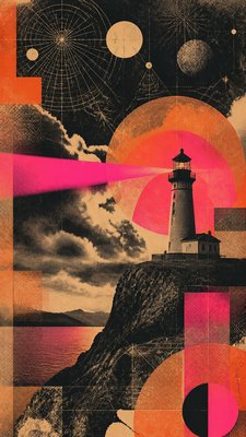 a lone lighthouse on a cliff at dusk under a dramatic sky, no text or lettering