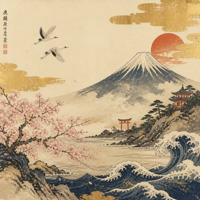 wide landscape with natural scenery — Japanese Art Style