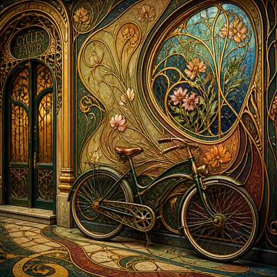 bicyle resting against a wall