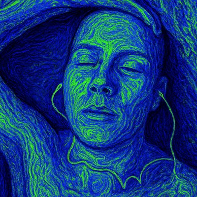 a drawing of a woman with her eyes closed