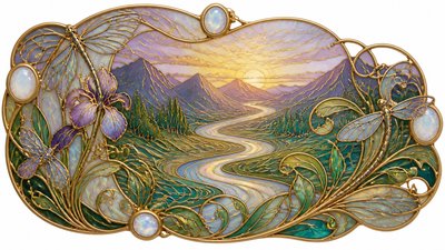 a vast valley with a river winding toward distant mountains at sunrise, no people, no text
