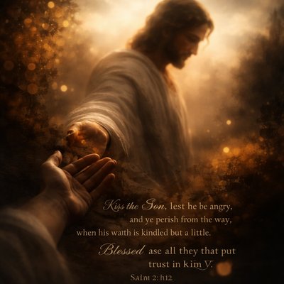 “Kiss the Son, lest he be angry, and ye perish from the way, when his wrath is kindled but a little. Blessed are all they that put their trust in him.” (Psalms 2:12, KJV)
