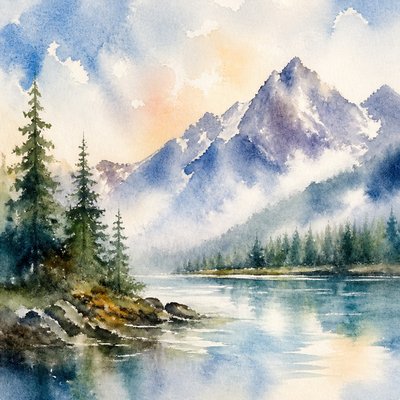 serene landscape with mountains and water