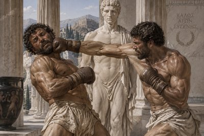 Polyclitus with two greek boxers punching each other