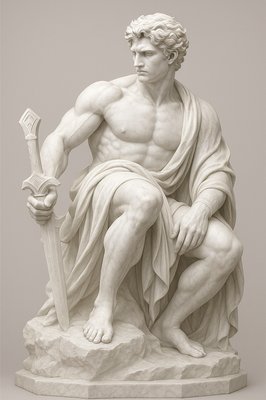 a statue of a man holding a sword