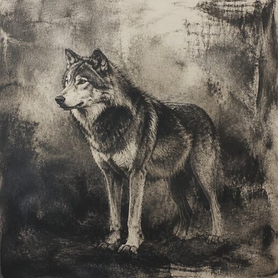 animal standing in natural pose — Monotype Print Style