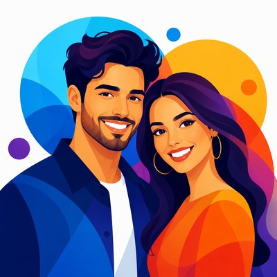 portrait of two people together — Vector Digital Art Style