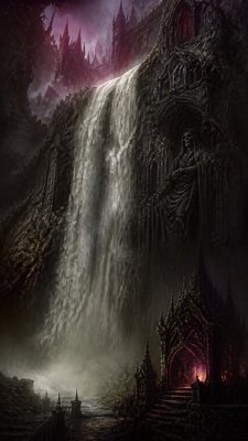towering waterfall cascading down a cliff