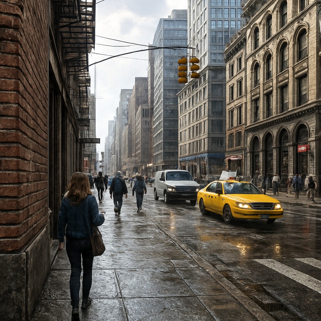 urban street with city activity