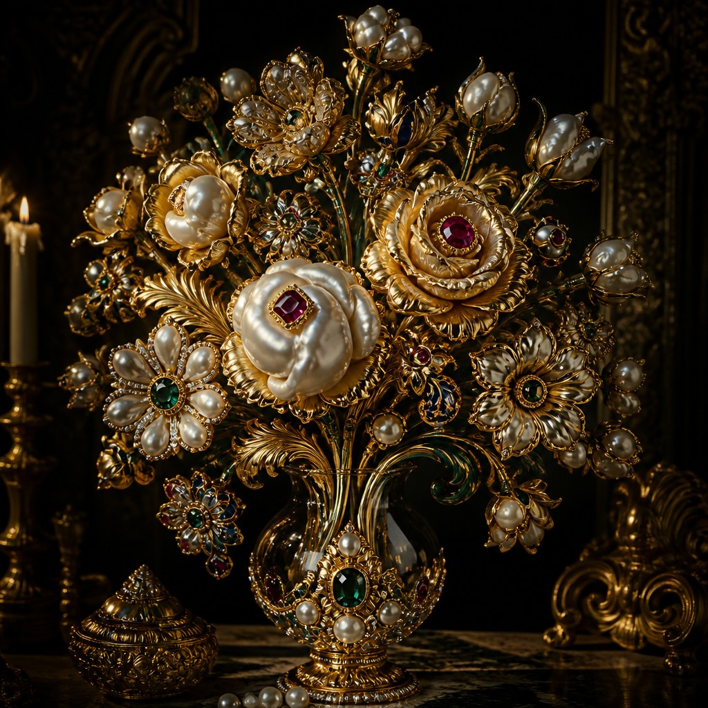 bouquet of flowers in a glass vase — Baroque Jewelry Style