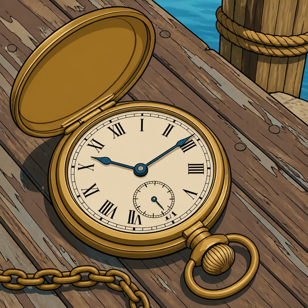 close-up of an antique brass pocket watch on weathered wood planks, no people
