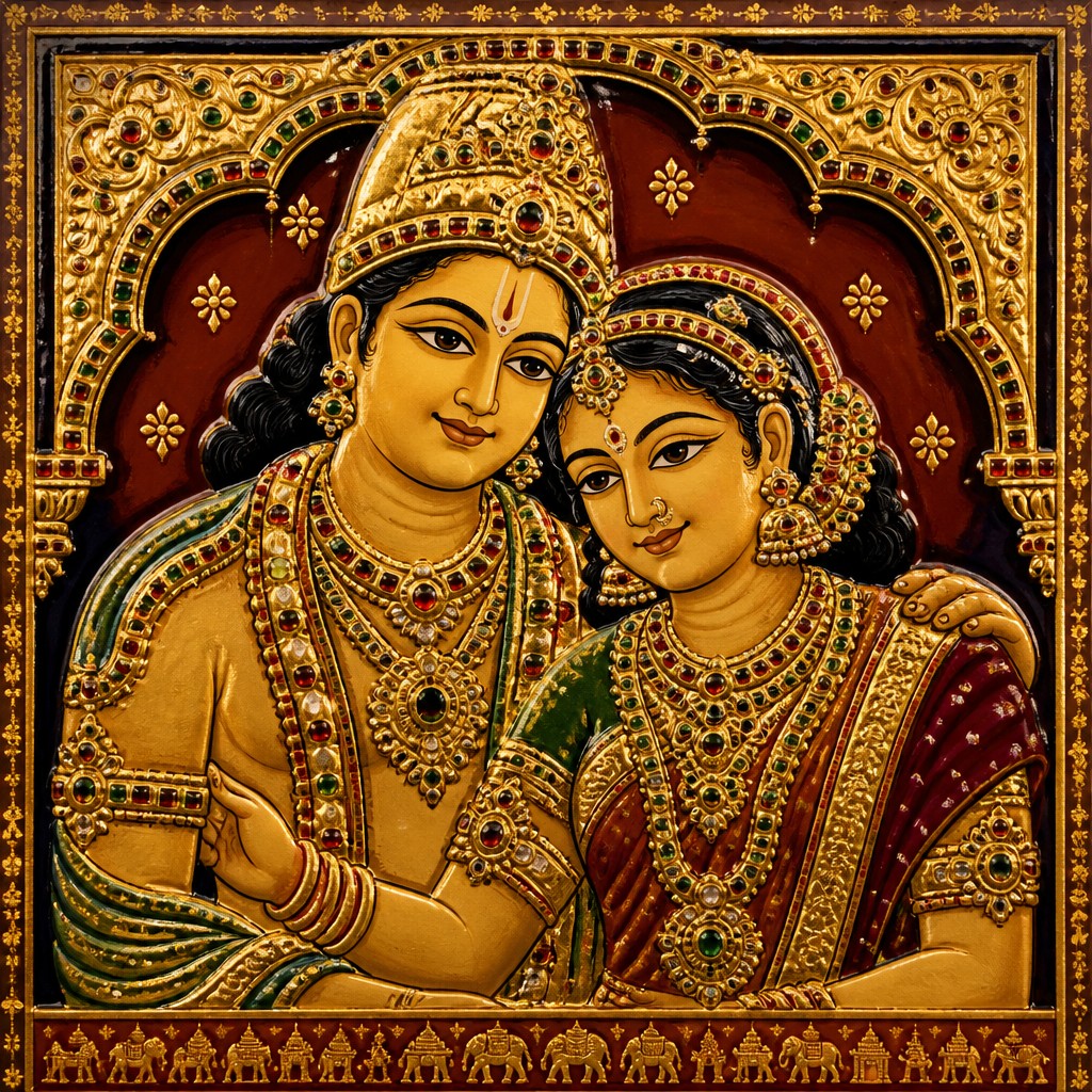 portrait of two people together — Thanjavur Art Style