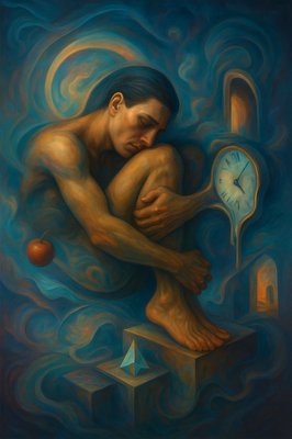 a painting of a man holding a clock