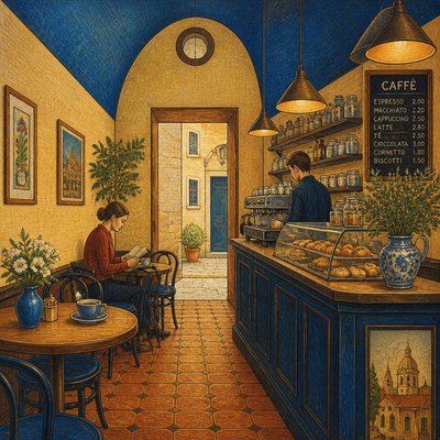 cozy cafe interior with warm lighting