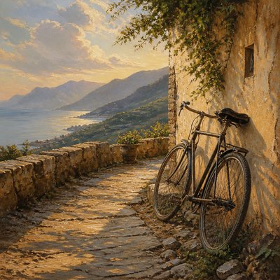 bicyle resting against a wall