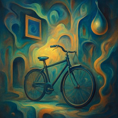 bicyle resting against a wall