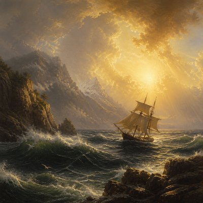 sailing ship on a stormy sea