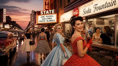 bustling city street panorama at dusk