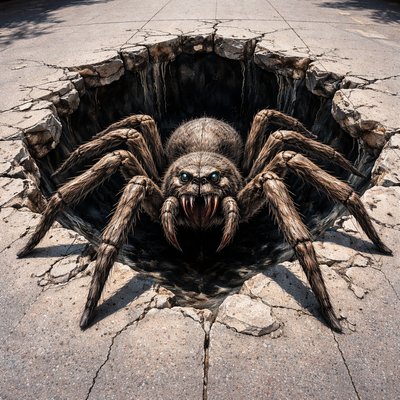 Un agujero, y que esté saliendo una araña gigante