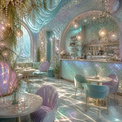 cozy cafe interior with warm lighting