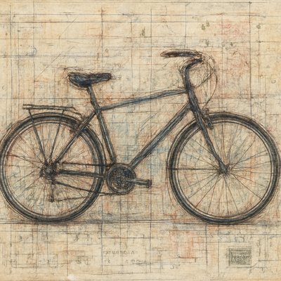 bicyle resting against a wall